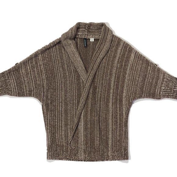 Jason Maxwell Womens Sz M Brown 3/4 Roll Tab Sleeve Open Front Cardigan Sweater - Picture 7 of 9